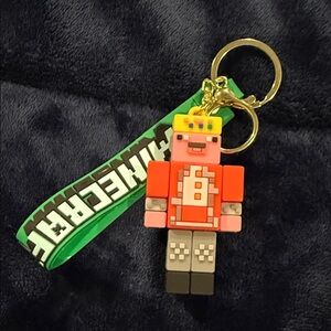 Minecraft Pig Keychain with Green Lanyard